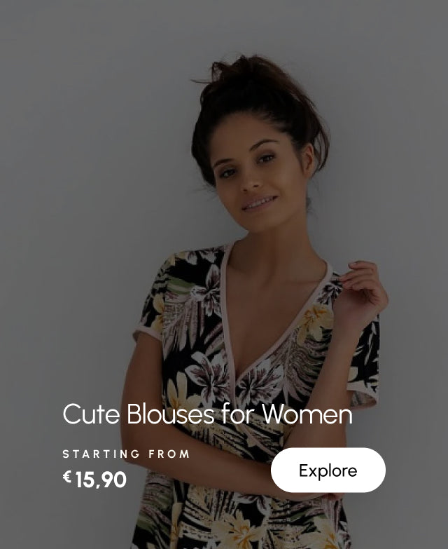 A beautiful woman a cute flower pattern blouse on a blank canvas